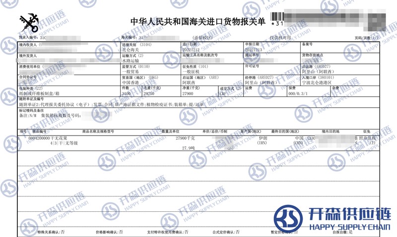 干無花果進口報關(guān)
